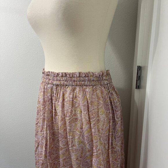 J. Crew Medium Purple, Green Boho Paisley Wrap Maxi Cotton Voile Skirt w/Pocket - Picture 4 of 16